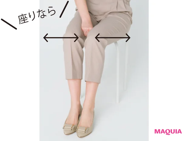 「グーの手を太ももの間に挟み、脚をパタパタと開け閉じして内ももを刺激!」