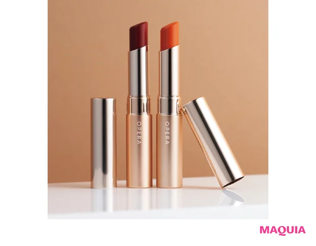 オペラ シアーマットリップスティック（右から）03、01 各￥1980／イミュ（8/4発売）