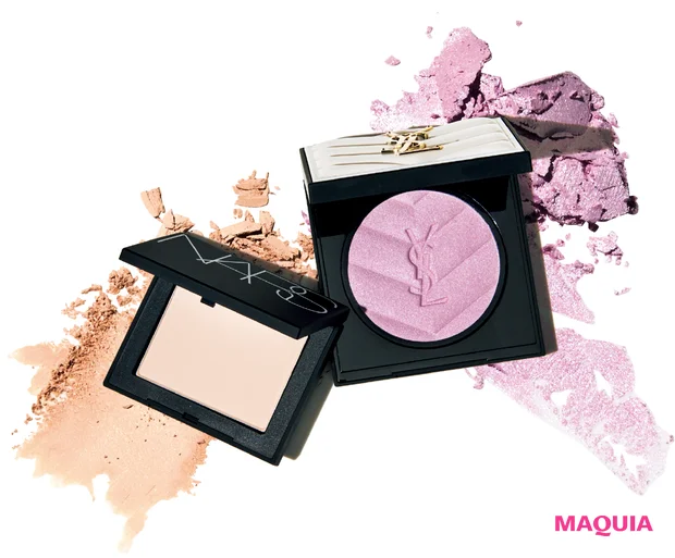 マキア　秋メイク　2025　チーク　おすすめ　NARS　ブラッシュ N 959　YSL　イヴ・サンローラン・ボーテ　オールアワーズ ハイパールミナイザー 69　笹本恭平