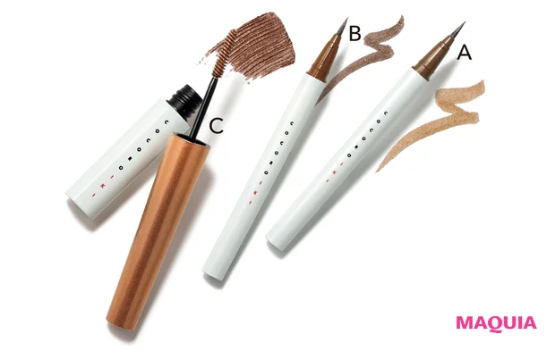 A ココロイキ アイデザインライナー 02、B 同 03、C 同 アイデザインマスカラ 03 各¥1500/邑