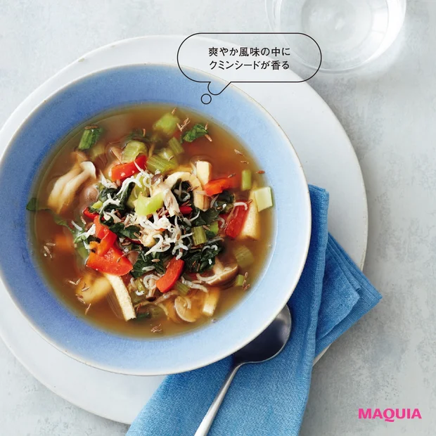 しらすと油揚げのサワーオイスターソーススープ