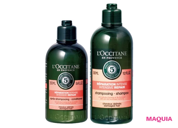 ロクシタン (右から)ファイブハーブス リペアリングシャンプー、 同 コンディショナー シャンプー 300ml ¥2860、コンディショナー 250ml ¥2860/ロクシタンジャポン
