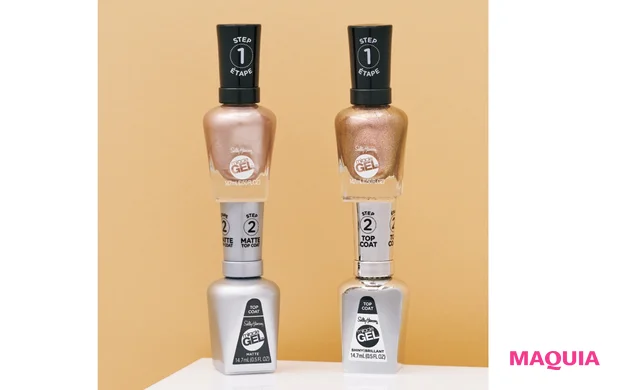 ジェルフィニッシュ ネイルカラー（右上から時計まわりに）189、101、102、207 各￥1100／サリーハンセン（7/8発売）