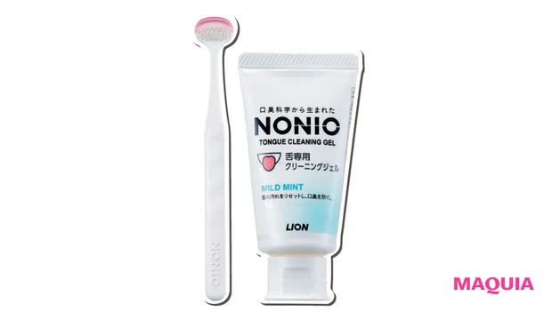 (右から)ノニオ 舌専用クリーニングジェル 45g ¥310、同 舌クリーナー ピンク ¥280(ともに編集部調べ)/ライオン