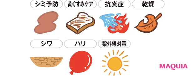 シミ予防 黄ぐすみケア 抗炎症 乾燥 シワ ハリ 紫外線対策