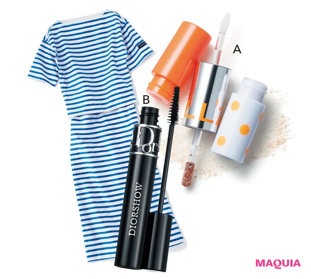 A ギャルズ コスメティックス アゲ盛れグリッター 03 ￥1540／かならぼ　B マスカラ ディオールショウ 090 ￥5170／パルファン・クリスチャン・ディオール