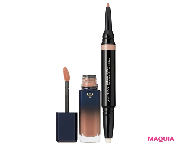 (右)リップライナーインクデュオ 01 ¥2600/SHISEIDO (左)ルージュリキッドルミヌブリアン 1 ¥5000/クレ・ド・ポー ボーテ