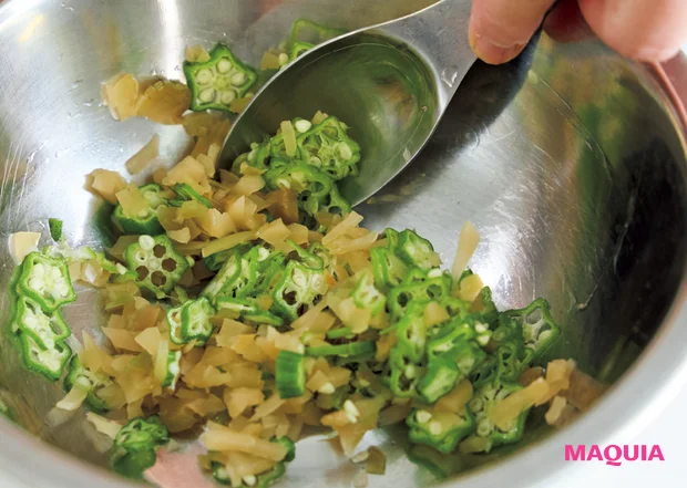 マキア 夏バテ 食べ物 薬膳 レシピ おくらザーサイ冷ややっこ 3