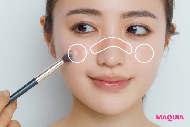 ヘア&メイク 福岡玲衣さんおすすめの2026年春ベースメイク チークを鼻上にかけてつける