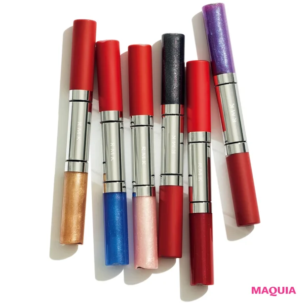 RMK Wリップ ルージュ&クリスタル(右から)06、02、05、01、04、03 各¥4000/RMK Division(12/1発売)