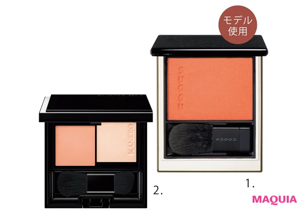 1メルティング パウダー ブラッシュ 06 ¥6050/SUQQU 2カネボウ レイヤードフェースカラーズ 01 ¥5500(セット価格)/カネボウインターナショナルDiv.