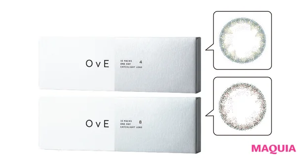 OvE キャッチライトレンズ（上）4（グレー）、（下）8（甘いブラウン） 10枚入り 各￥1628／ANW