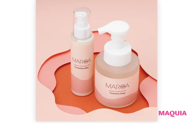 (右から)フェミニンソープ 280ml ¥3080、フェミニンミルク 120ml ¥3740/MAROA