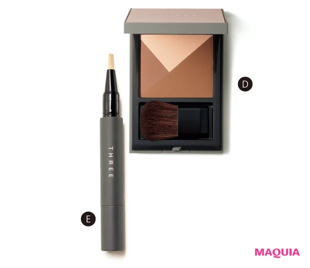 D シャドウプレイコントゥアリングパレット ¥6050、E アドバンスド スムージング コンシーラー YE ¥3850/THREE