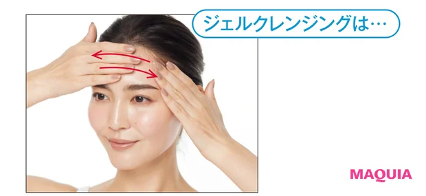 額を手のひらで 「引き洗い」