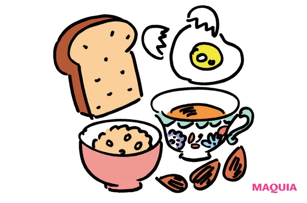 玄米、全粒粉、卵、アーモンド、紅茶など