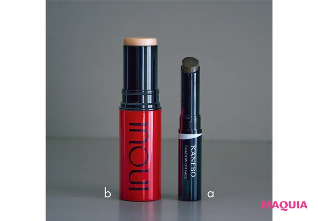 a シャドウオンフェース 01 ¥3300/カネボウインターナショナルDiv. b インウイ ハイライター 01 ¥5500/資生堂