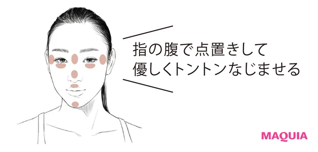 指の腹で点置きして優しくトントンなじませる