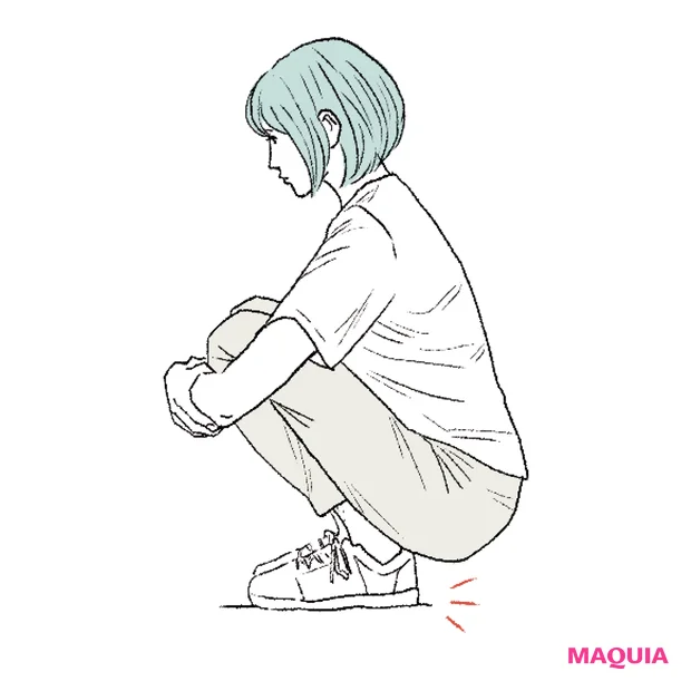 足指や足裏を使えていない場合もむくみやすい。膝抱え座りでかかとが浮く人は注意!