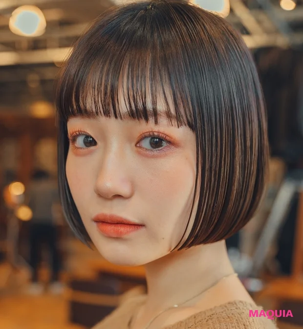 首が細く見える 洒落感大人ボブ はチョコレートカラーで血色感 上品さをプラス Happy Plus ハピプラ