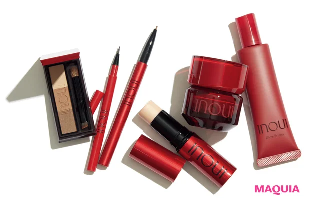 インウイ（右から）グロープライマー 1種 30g ￥5500、クリームファンデーション 全5色 SPF30・PA＋＋ 30g 各￥8800、ハイライター＜フェイスカラー＞ 01 ￥5500、アイブロウペンシル 04 ￥4180（セット価格）、アイブロウリキッド 02 ￥3300、アイブロウパレット 02 ￥4400／資生堂（9/21発売）