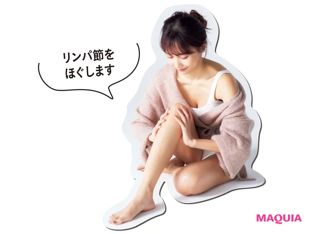 お風呂上がりにボディクリームを塗るついでに、マッサージ。ヒザ裏のリンパ節も念入りに。