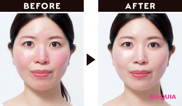 ほほの赤みを生かすメイク ビフォーアフター