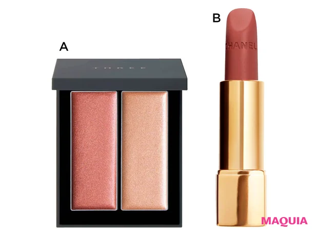 HANA JISOO メイク使用アイテム THREE シマリング グロー デュオ R 02 シャネル ルージュ アリュール ヴェルヴェット 77