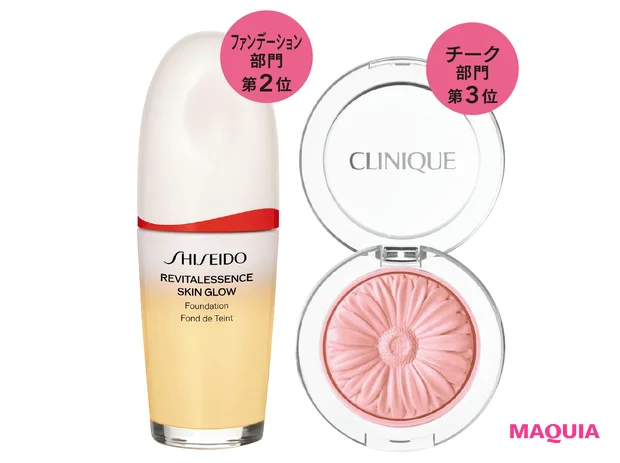 （右から）チーク部門第3位　ファンデーション部門第2位