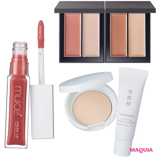 雪肌精のベースメイクに、進化したTHREEの光。人気のmuiceプランパーも！ マキアエディターが新作を検証