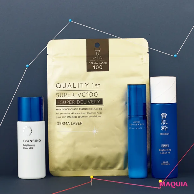 スキンケア おすすめ くすみ ブライトニング 大野真理子 トランシーノ薬用 ブライトニングクリアミルク クオリティファースト ダーマレーザー スーパーVC100マスク  雪肌粋 化粧水 M アクアレーベル シミ対策美容液