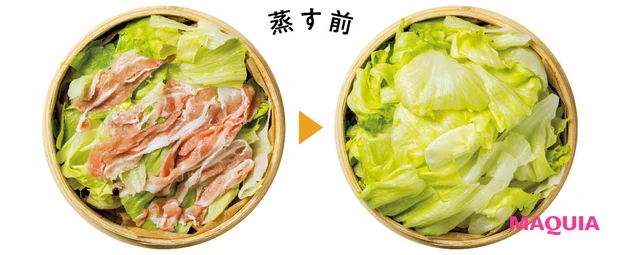 せいろ蒸し レシピ りよ子 丸ごとレタスと豚肉の重ね蒸し(大根おろしだれ) 蒸す前