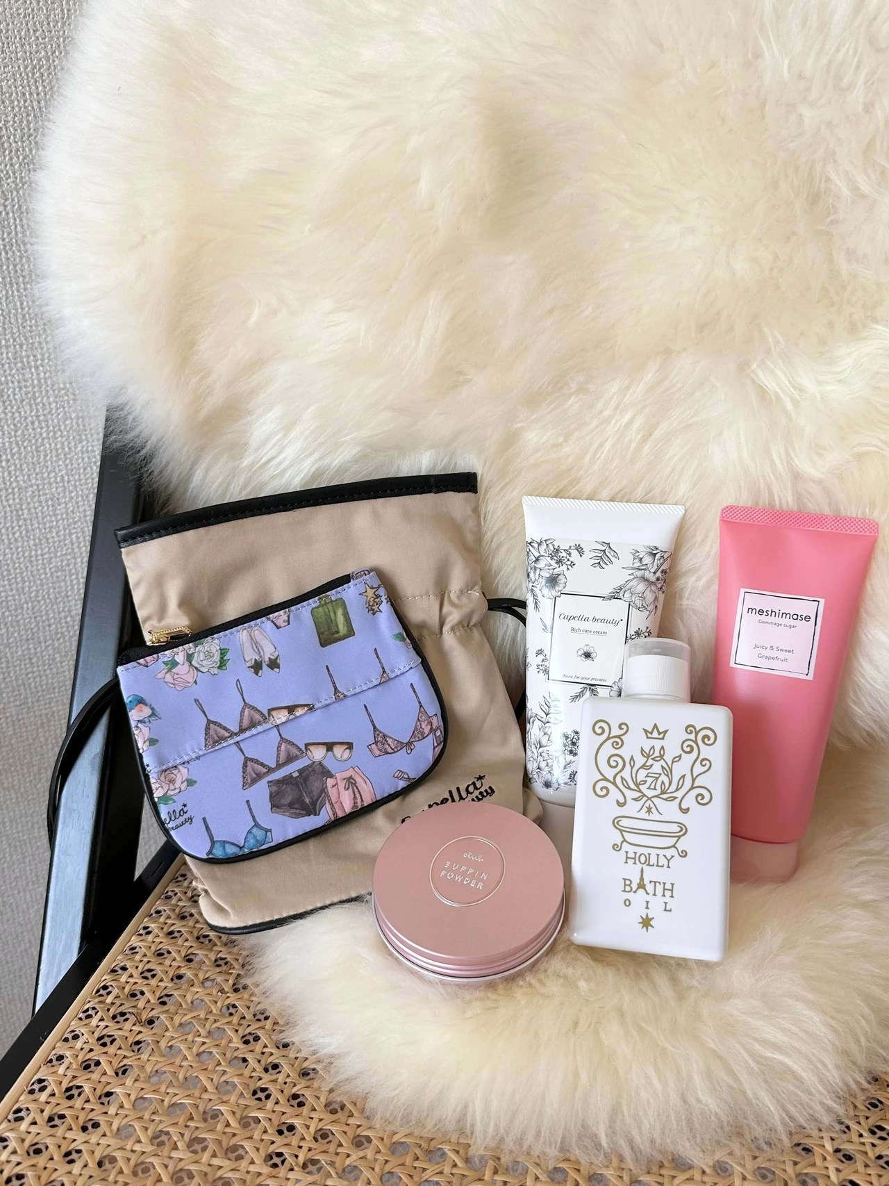 セブンフロー ホーリー バスオイル カペラビューティー meshimae　ゴマージュシュガー クラブ すっぴんパウダー