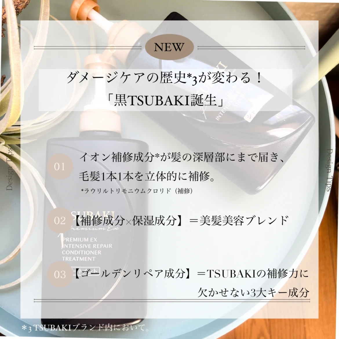 髪にイオンの補修力!ダメージケアに特化した〈黒TSUBAKI〉【ツバキ プレミアムEXシリーズ】で艶溢れるオーラ髪へ。インテンシブリペア シャンプー&インテンシブリペア トリートメント_2