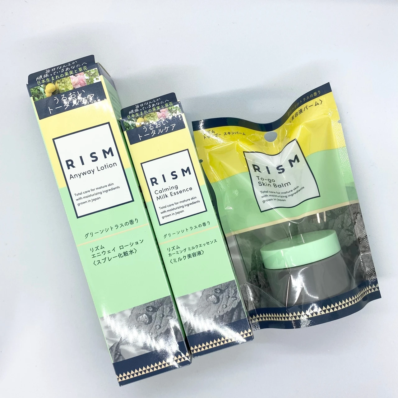 エニウェイローション　カーミングミルクエッセンス　トゥーゴースキンバーム　リズム　RISM エイジングケア　日本生まれ　植物由来成分　スキンケア　エイジング　プチプラ　プチプラスキンケア　乾燥　キメ