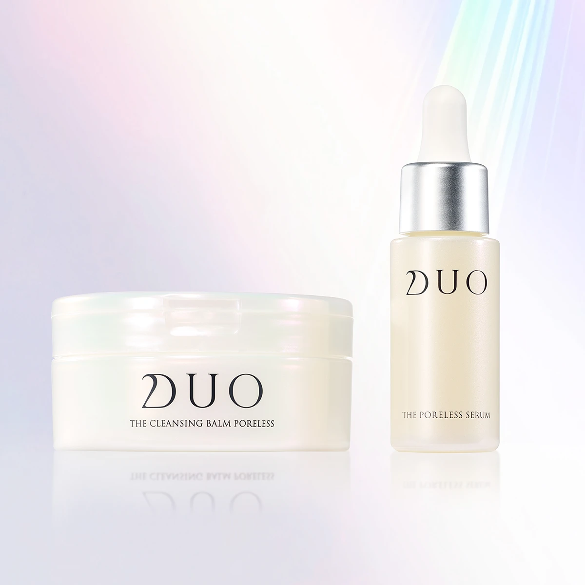 デュオ ザ クレンジングバーム ポアレス 90g ￥4290、デュオ ザ ポアレスセラム 18mL ￥5280