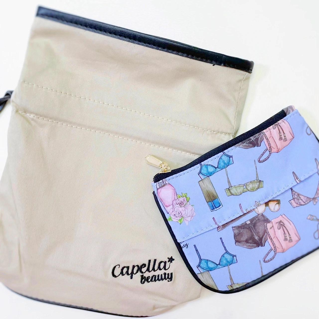 リバーシブル巾着ポーチとティッシュケース付きミニポーチ