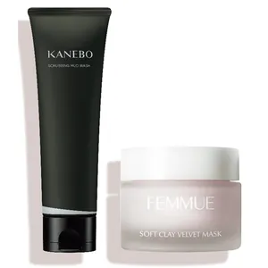 （右から）ファミュ ソフトクレイ ベルベットマスク50g ¥4620／アリエルトレーディング　KANEBO スクラビング マッド ウォッシュ 130g ¥2750／カネボウインターナショナルDiv.