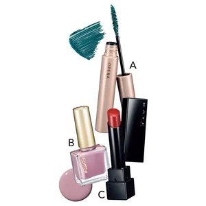 A オペラ カラーリングマスカラ 08 ￥1650／イミュ（5/25限定発売）　B エクセル　ネイルポリッシュ　N　ＮＬ３３ ￥1100／常盤薬品工業　C ケイト リップモンスター 05 ￥1540（編集部調べ）／カネボウ化粧品