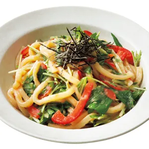 明太豆乳クリームと水菜の混ぜうどん