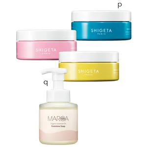 p インナーピース バスソルト（インナーサイレンス、インナーハピネス、インナーカレッジ） 各150g 3種セット ￥3960／SHIGETA Japan　q MAROA フェミニンソープ 280ml ￥3080／MAROA