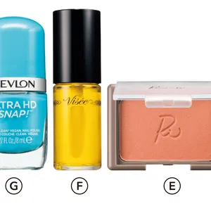 E リリミュウ ヴェールグロウチーク 05 ￥1980／コージー本舗　F ヴィセ リシェ キャンディ ステイン YE520 ￥1430（編集部調べ）／コーセー　G ウルトラ HD スナップ！ 004 ￥990／レブロン（6/9限定発売）