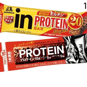 1 inバープロテインSuper クランチチョコ 54g￥214（編集部調べ）／森永製菓　2 1本満足バー プロテインチョコ 39g￥151（編集部調べ）／アサヒグループ食品