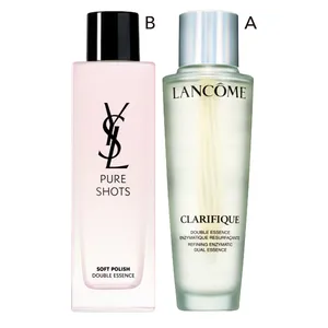Aクラリフィック デュアル エッセンス ローション 150ml ¥12100／ランコム　Bピュアショット エッセンス ローション 150ml ¥9240／イヴ・サンローラン・ボーテ