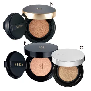 N M クッションファンデーション（プロカバー）No.21 SPF50+・PA+++ ￥1650／ミシャジャパン　ONAMING レイヤードフィットクッション21Y ￥3680/NAMING.Official Qoo10店　PHERAのブラッククッション 23N1／編集部私物