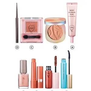 A フーミー モイストBB クリーム パール SPF20/PA++ 27g ￥1980、C 同 シングルラメシャドウ メリンダベージュ ￥1430、F 同 マルチマスカラ クレイレッド ￥1650（店舗限定）／Nuzzle　B joocyee ソフトシェルチーク B03 ￥2112／mimi-Japan　D アイエディション（ジェルライナー） 06 ￥1320／エテュセ　E アイプチRひとえ・奥ぶたえ用マスカラ プリズムブラック ￥1320／イミュ（限定品）　G ビー アイドル つやぷるリップ 108 ￥1540／かならぼ（限定品）　H リリミュウ ネイルポリッシュ 03 ￥1100／コージー本舗