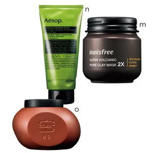 m スーパーヴォルカニック ポア クレイマスク 2X 100ml ￥1760／イニスフリー　n イソップ ゼラニウム ボディスクラブ 180ml ￥4015／イソップ・ジャパン　o どうシグネチャーボディスクラブ&バスペースト 補ho 600g ￥8360／エッジオフィス