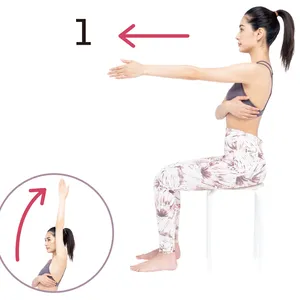 1肋骨を固定して腕を前に伸ばす