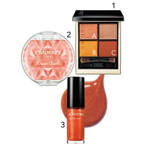 1 シグニチャー カラー アイズ 10 ¥7700／SUQQU　2 キャンメイク クリームチーク（パールタイプ） P04 ¥638／井田ラボラトリーズ（7月31日限定発売）　3 カネボウ ティントリップコート EXL4 ¥3300／カネボウインターナショナルDiv.（8月5日限定発売）