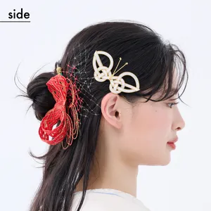 【卒業式袴ヘアアレンジ・セミロング③】S字ウェーブがモダンなハーフアップシニヨン（side）